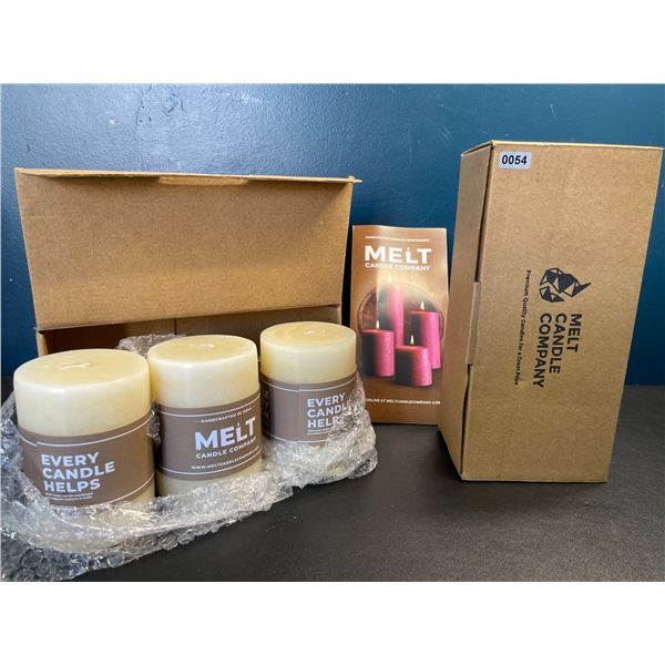 Lot of 2 Boxes of Melt Candle Co. Pillar Candles Unscented Candles 3" x 4" - 3 Per Box/6 Total - New