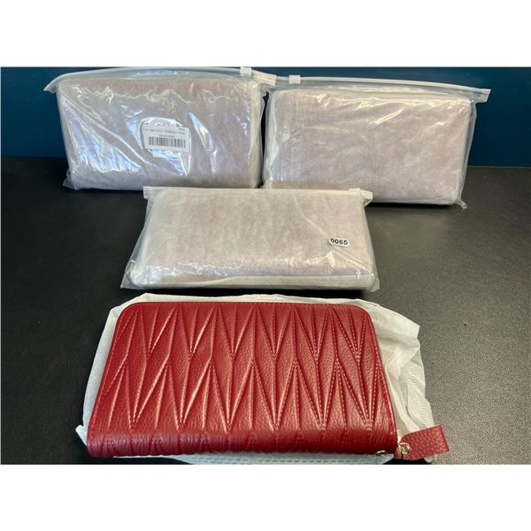 Lot of 4 Women's Red RFID Blocking Zip-Up Wallets - Brand New!