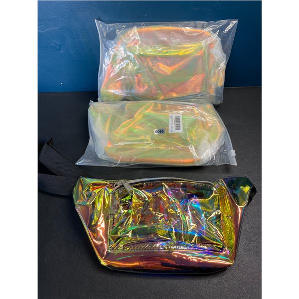 Lot of 3 Holographic Gold Fanny Pack/Waist Belt Bags - Brand New