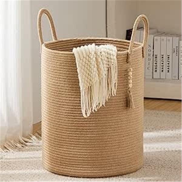 Lot of 1 Youdenova Jute Rope Laundry Hamper Basket/Toy Storage Basket - 58L Tall - Brand New