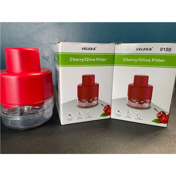 Lot of 2 Veleka Cherry/Olive Pitters - Pits 7 Cherries at Once - Easy-Press Button - Brand New