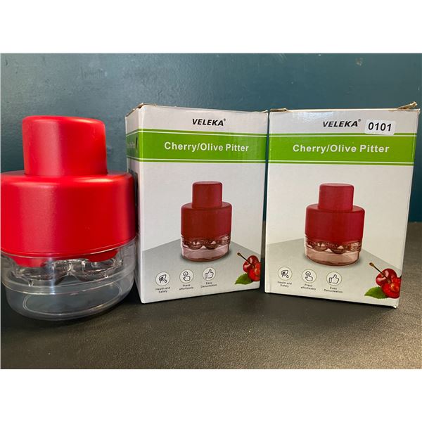 Lot of 2 Veleka Cherry/Olive Pitters - Pits 7 Cherries at Once - Easy-Press Button - Brand New
