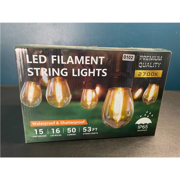 Lot of 1 LED Outdoor String Light Set - 53FT Long Length - Waterproof & Shatterproof - Brand New