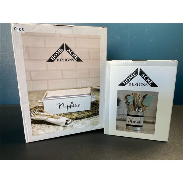 Lot of 2 Home Acre Designs Products/Home Decor Pieces - Napkin holder & Utensil Holder - Brand New