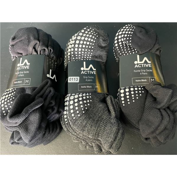 Lot of 3 Multi-Packs of Active Grip Socks - 4 Pairs Per Pack/12 Total - Brand New