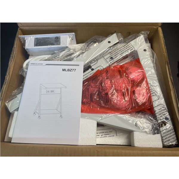 Lot of 1 C-Shaped End Table/Side Table with Charging Station with Wheels - White - Brand New!