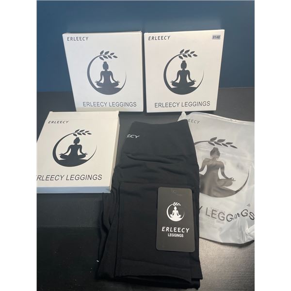 Lot of 3 Pairs of Erleecy Active Leggings for Women - Size Large - Black/Red Colours - New