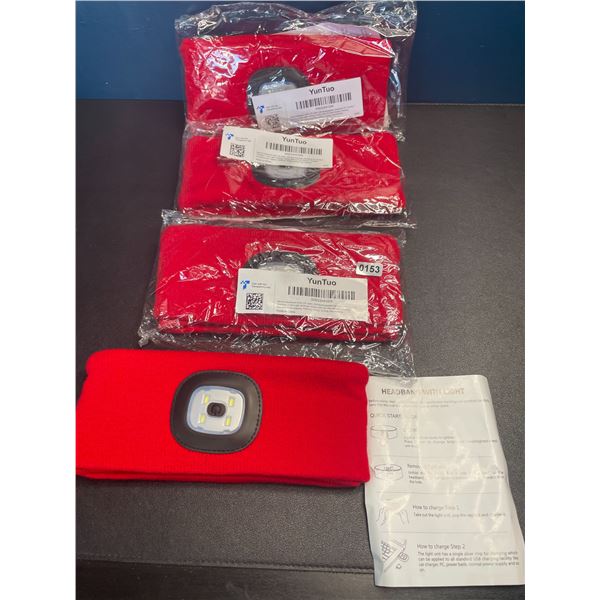 Lot of 4 Sports Headbands with LED Light - USB Rechargeable - Brand New