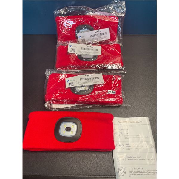 Lot of 4 Sports Headbands with LED Light - USB Rechargeable - Brand New