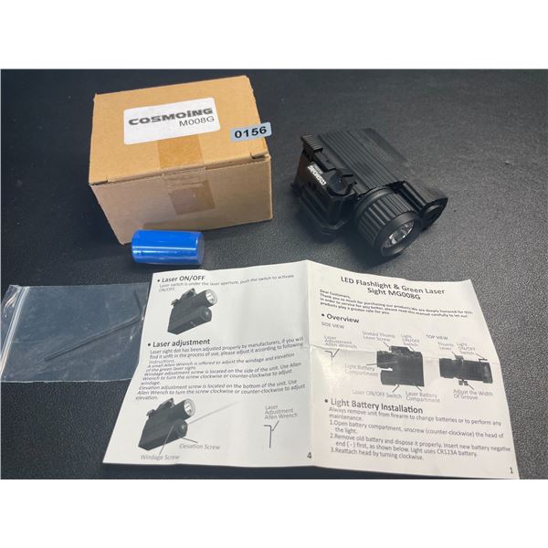 Lot of 1 Cosmoing LED Flashlight & Green Laser Rail Mount for Pistols/Rifles - New