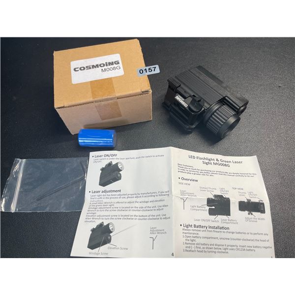 Lot of 1 Cosmoing LED Flashlight & Green Laser Rail Mount for Pistols/Rifles - New