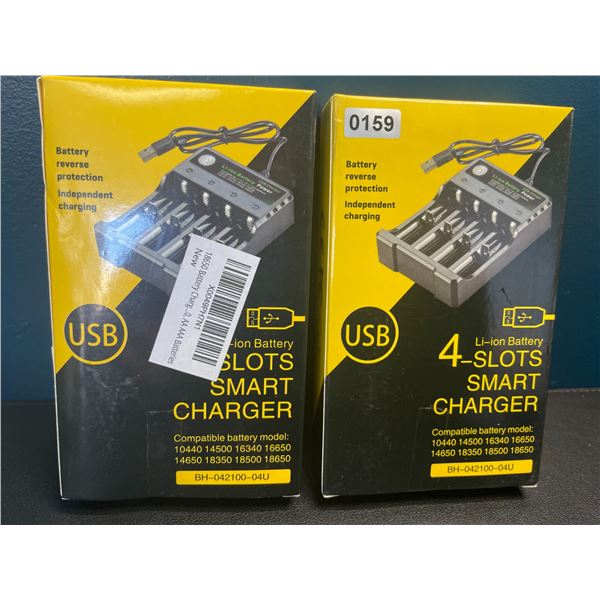 Lot of 2 Li-Ion Battery 4-Slot Smart Chargers - Brand New