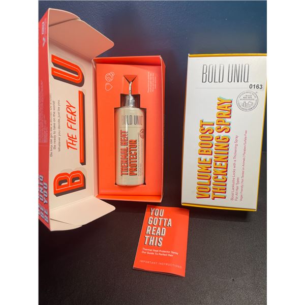 Lot of 2 Bold-Uniq Sprays - 1X Thermal Heat Protector & 1X Volume Boost Thickening Spray - New!