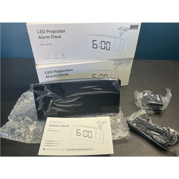 Lot of 2 LED Projection Alarm Clocks - Brand New