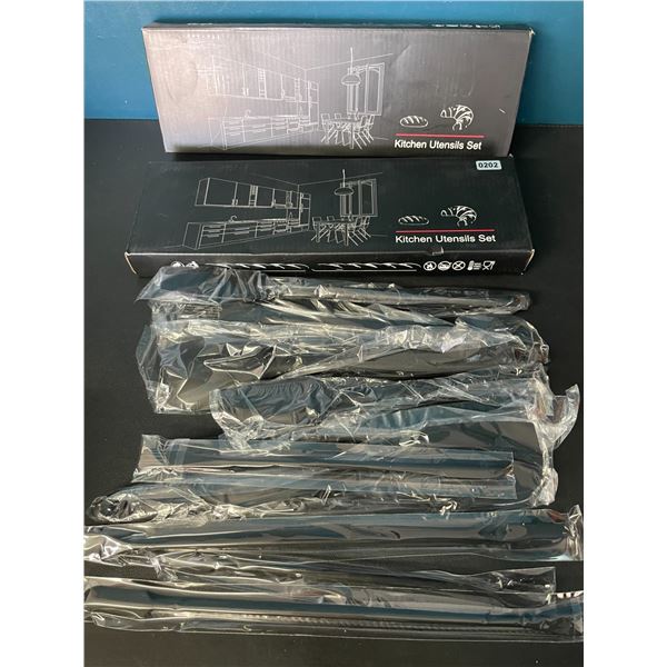 Lot of 2 Silicone Spatula Utensil Sets - Black - Brand New