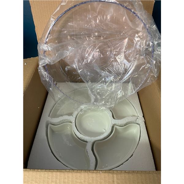 Lot of 1 Ceramic Veggie Tray/Platter with Lid - Brand New