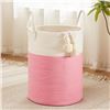 Image 1 : Lot of 1 Youdenova Jute Rope Laundry Hamper Basket/Toy Storage Basket - 58L Tall - Brand New (Pink)