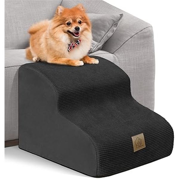 Lot of 1 Mestuel 2-Tier Foam Dog Stairs/Pet Stair Ramp for Small Dogs - Fabric Cover - Black - New