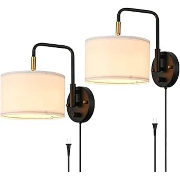 Lot of 1 Box of Capslpad Wall Sconce (Set of 2) Swing Arm Wall Lamps - 6FT Cord, White Shades - New