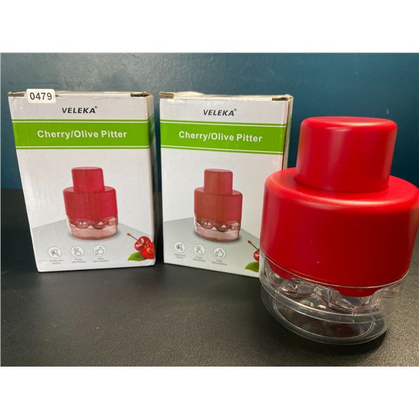 Lot of 2 Veleka Cherry/Olive Pitters - Pits 7 Cherries at Once - Easy-Press Button - Brand New