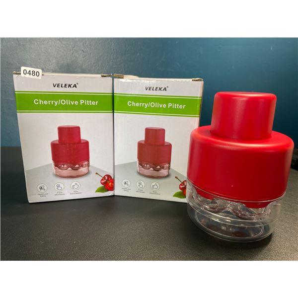 Lot of 2 Veleka Cherry/Olive Pitters - Pits 7 Cherries at Once - Easy-Press Button - Brand New
