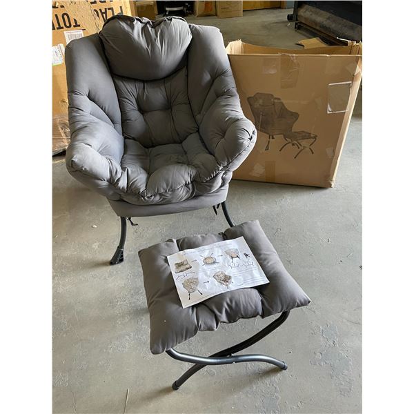 Lot of 1 Large Lazy Lounge Chair - Ultra-Soft/Comfy Chair with Footrest - Grey/Black - New/Open Box