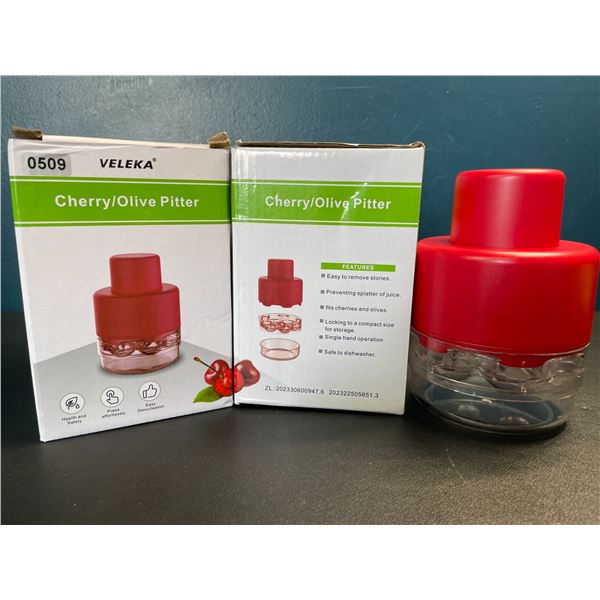 Lot of 2 Veleka Cherry/Olive Pitters - Pits 7 Cherries at Once - Easy-Press Button - Brand New