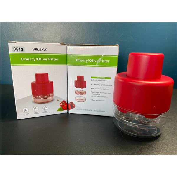 Lot of 2 Veleka Cherry/Olive Pitters - Pits 7 Cherries at Once - Easy-Press Button - Brand New