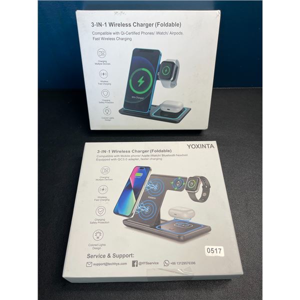 Lot of 2 Fast 3-in-1 Wireless Chargers - Charge Phone, Watch, and Airpods All at Once - New