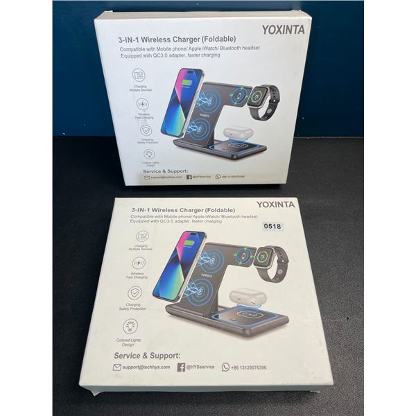 Lot of 2 Fast 3-in-1 Wireless Chargers - Charge Phone, Watch, and Airpods All at Once - New