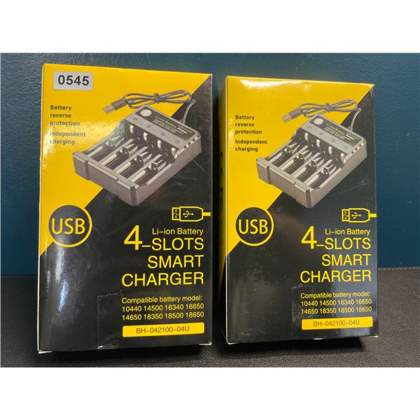 Lot of 2 Li-Ion Battery 4-Slot Smart Chargers - Brand New