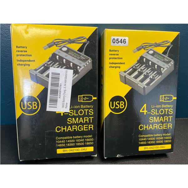 Lot of 2 Li-Ion Battery 4-Slot Smart Chargers - Brand New