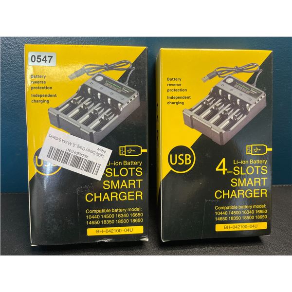 Lot of 2 Li-Ion Battery 4-Slot Smart Chargers - Brand New