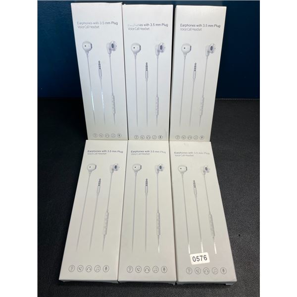 Lot of 6 Earphones with 3.5mm Plug - Voice/Call Headset - Brand New