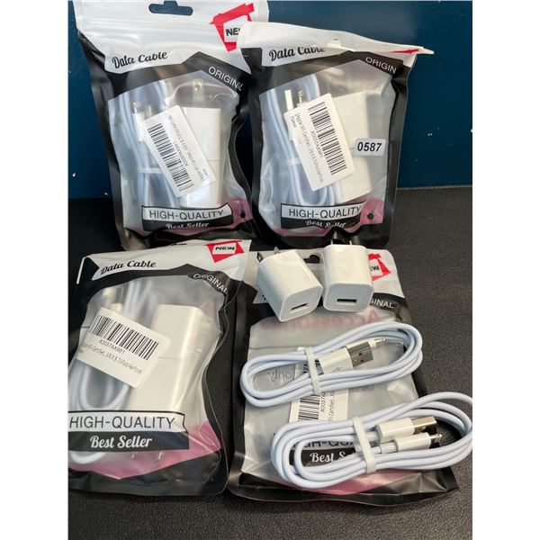 Lot of 4 Packs of Lightning Cords + Wall Block Chargers for Apple Devices - 2 Sets Each/8 Total -NEW