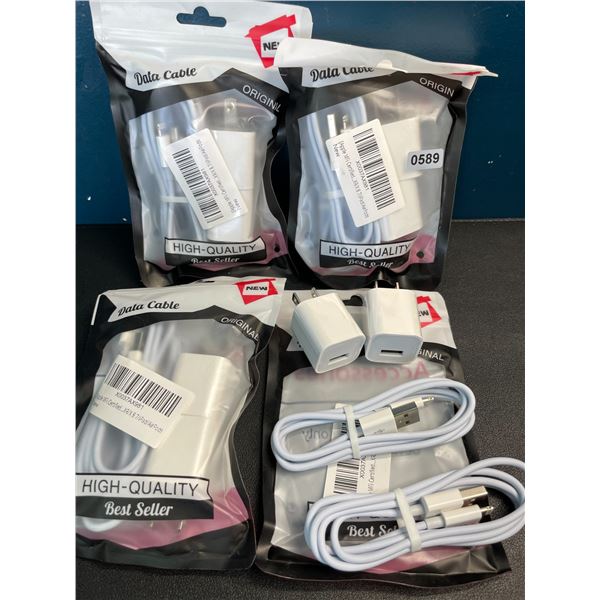Lot of 4 Packs of Lightning Cords + Wall Block Chargers for Apple Devices - 2 Sets Each/8 Total -NEW