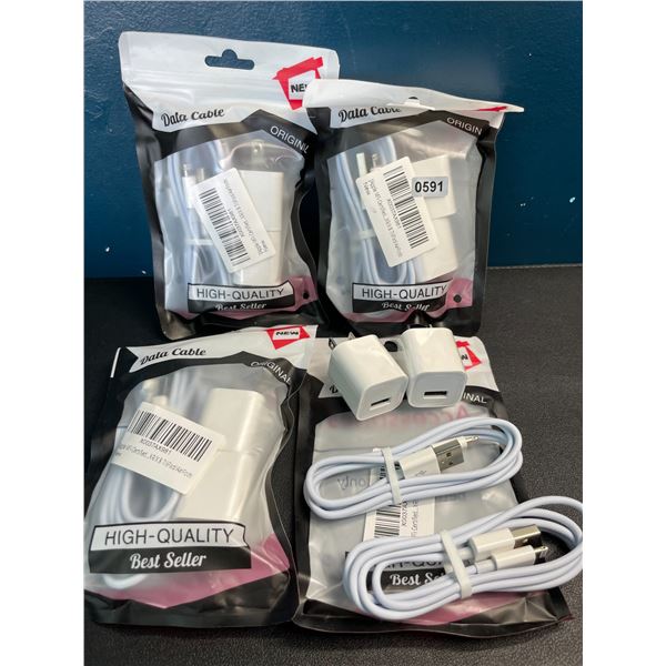 Lot of 4 Packs of Lightning Cords + Wall Block Chargers for Apple Devices - 2 Sets Each/8 Total -NEW