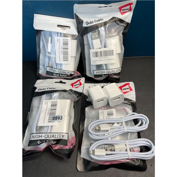 Lot of 4 Packs of Lightning Cords + Wall Block Chargers for Apple Devices - 2 Sets Each/8 Total -NEW