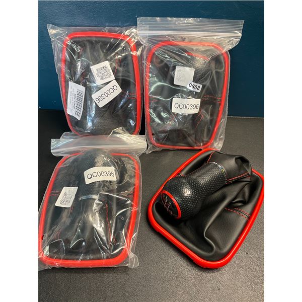 Lot of 4 Gear Shift Knobs/Boots for 5-Speed Cars - Black/Red - Brand New