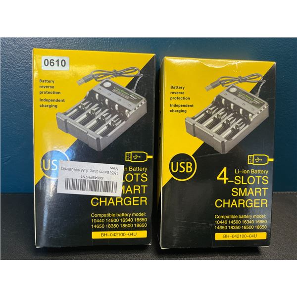 Lot of 2 Li-Ion Battery 4-Slot Smart Chargers - Brand New