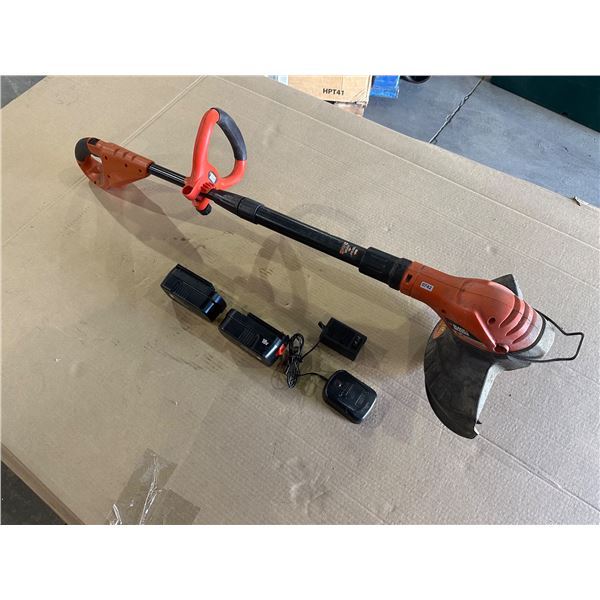 Lot of 1 Black & Decker Cordless Weedwhacker w/ 2 Batteries + Charger - Used - Tested/Works
