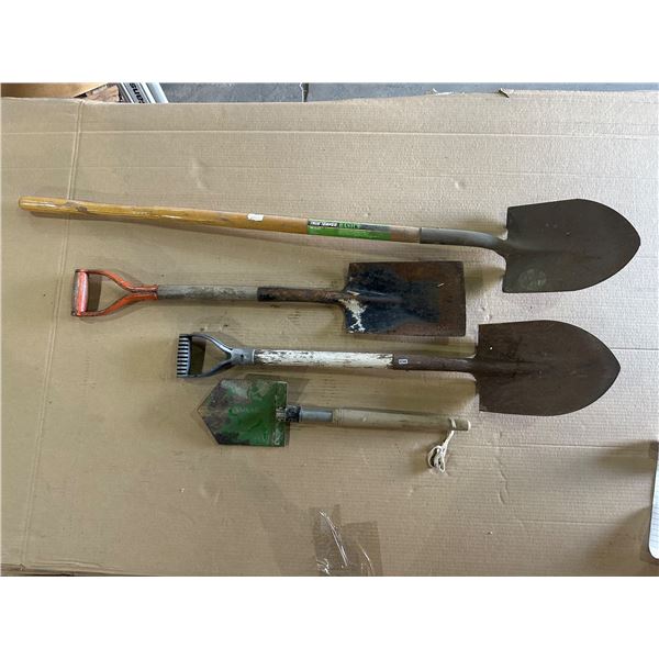 Lot of 4 Assorted Lawn Shovels - Used