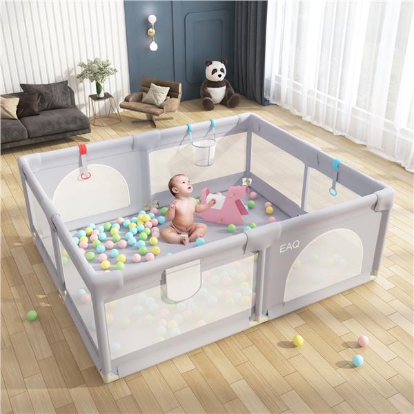 Lot of 1 EAQ Large Size Baby Playpen - 59 x 71" - Large Baby Playard - Grey - New/Open Box