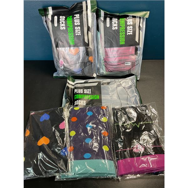 Lot of 3 Packs of Plus-Size Compression Socks - 3 Pairs Each/9 Total - Brand New