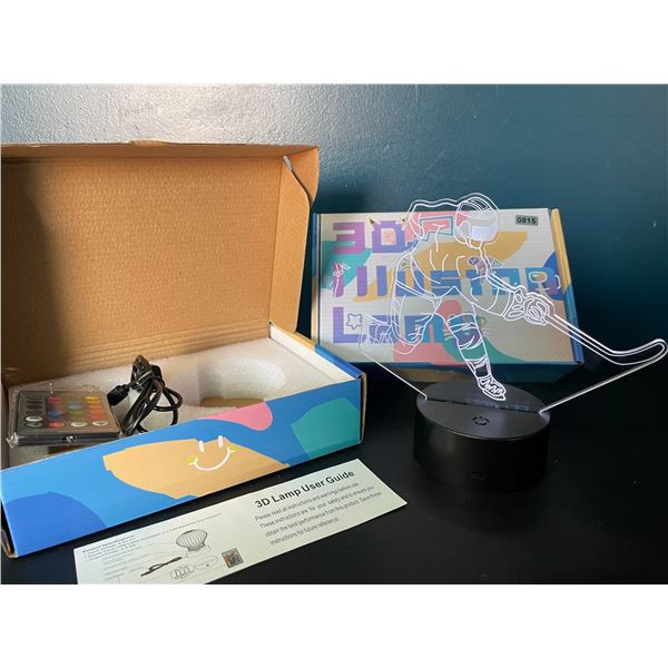 Lot of 2 LED Acrylic 3D Hockey Design Color-Changing Night Lights - With Remote Control - Brand New!
