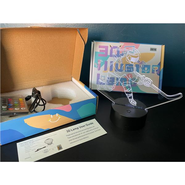 Lot of 2 LED Acrylic 3D Hockey Design Color-Changing Night Lights - With Remote Control - Brand New!