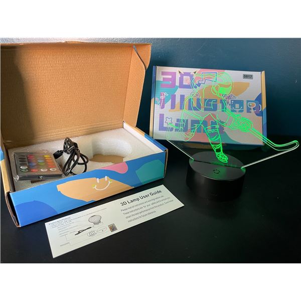 Lot of 2 LED Acrylic 3D Hockey Design Color-Changing Night Lights - With Remote Control - Brand New!