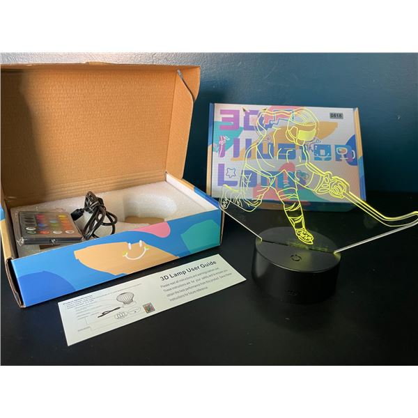 Lot of 2 LED Acrylic 3D Hockey Design Color-Changing Night Lights - With Remote Control - Brand New!