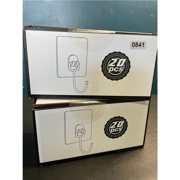 Lot of 2 Boxes of All-Purpose Large Adhesive Wall Hooks - 20PCS Each - Brand New