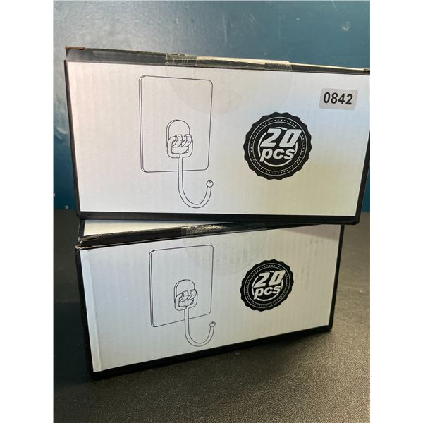 Lot of 2 Boxes of All-Purpose Large Adhesive Wall Hooks - 20PCS Each - Brand New